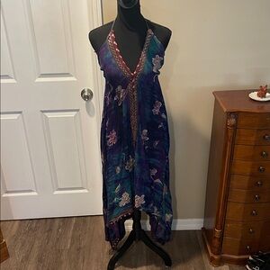 Elegant Purple Floral Halter Dress
